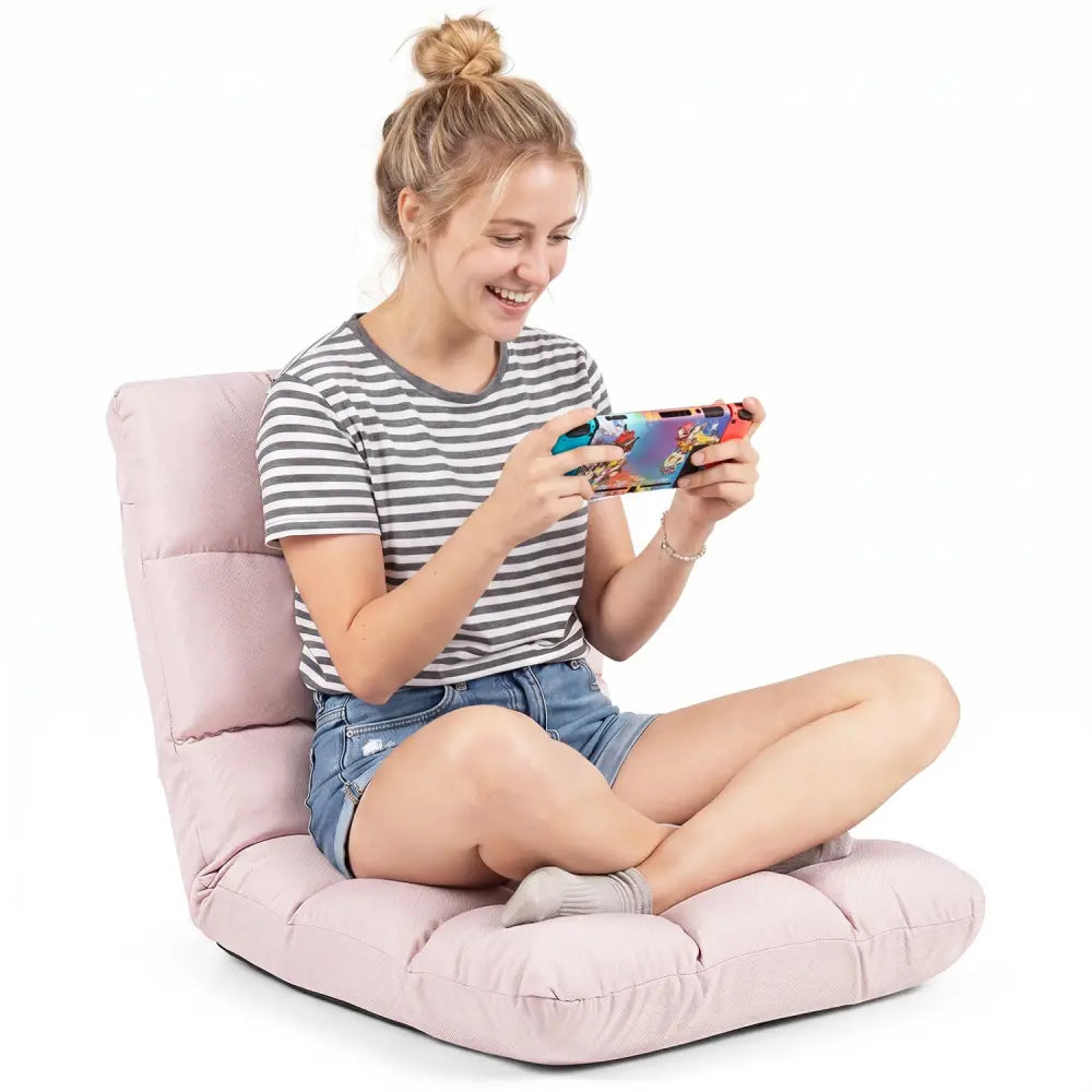 14-Position Adjustable Folding Lazy Gaming Sofa-Light Pink - Light Pink - Floor Chairs