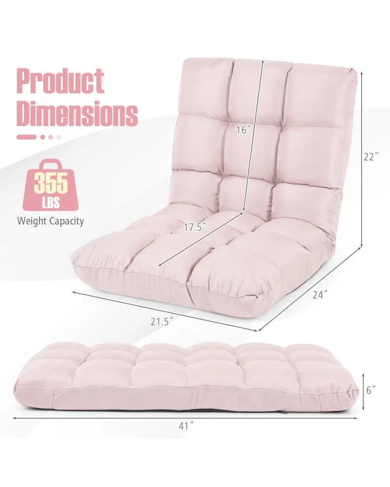14-Position Adjustable Folding Lazy Gaming Sofa-Light Pink - Light Pink - Floor Chairs