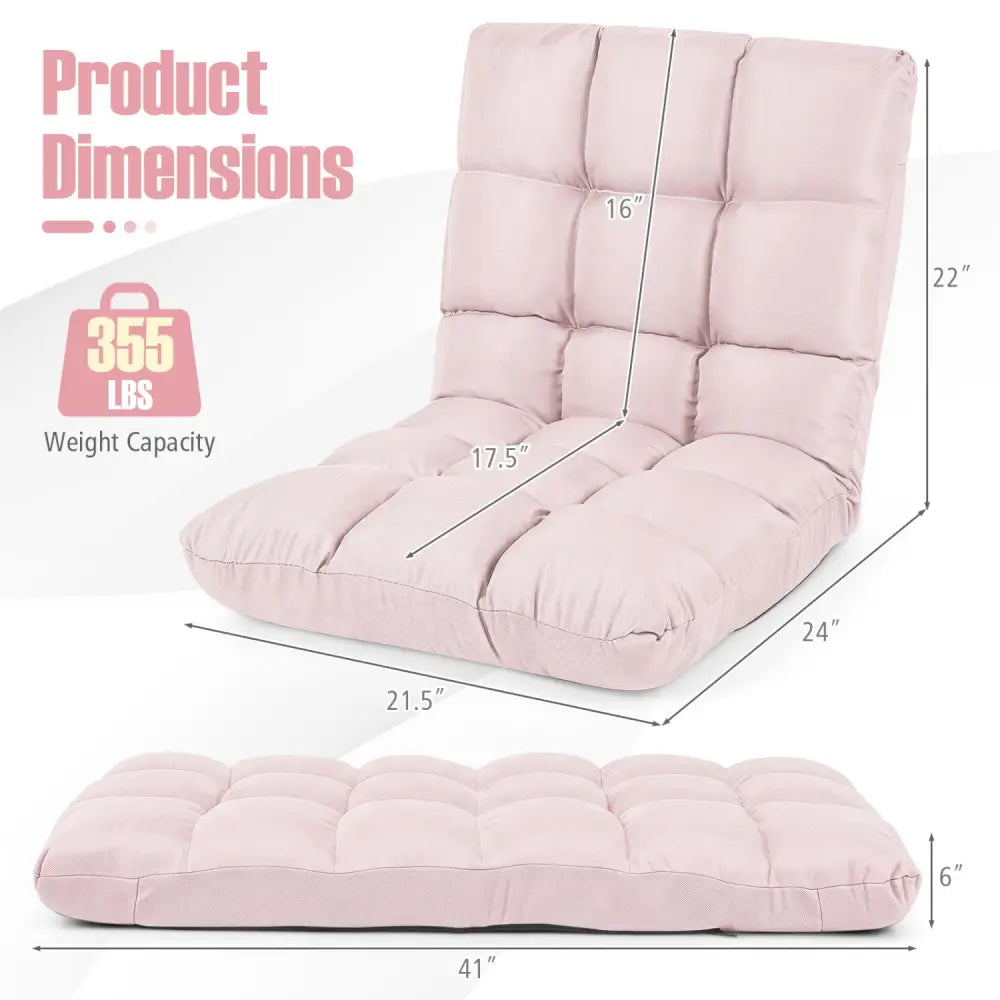 14-Position Adjustable Folding Lazy Gaming Sofa-Light Pink - Light Pink - Floor Chairs
