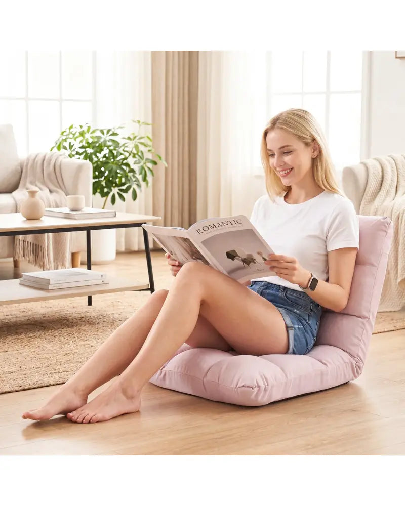 14-Position Adjustable Folding Lazy Gaming Sofa-Light Pink - Light Pink - Floor Chairs