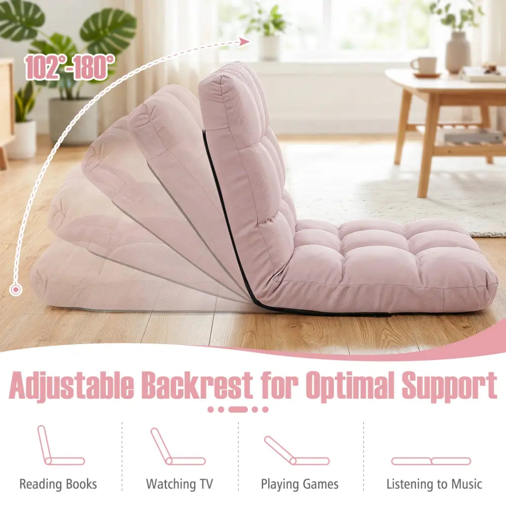 14-Position Adjustable Folding Lazy Gaming Sofa-Light Pink - Light Pink - Floor Chairs