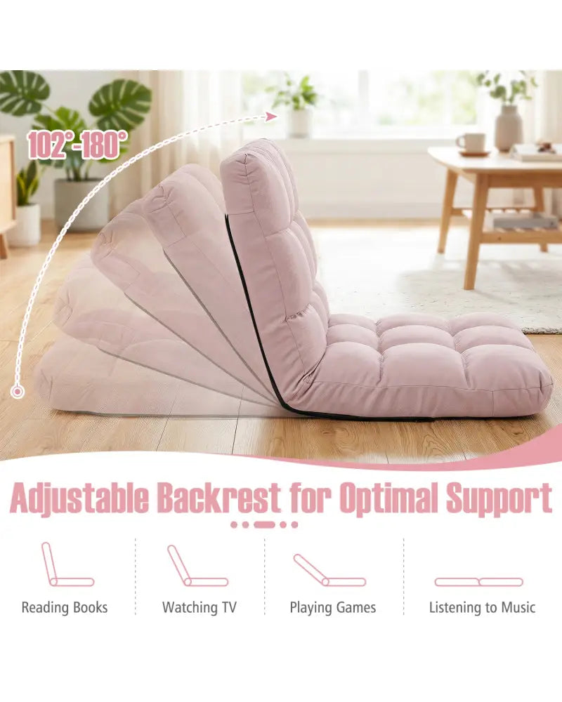 14-Position Adjustable Folding Lazy Gaming Sofa-Light Pink - Light Pink - Floor Chairs