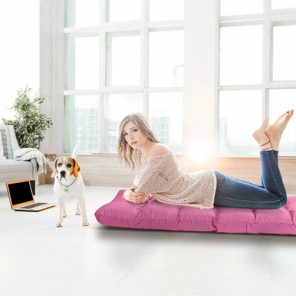 14-Position Adjustable Folding Lazy Gaming Sofa-Pink Costway
