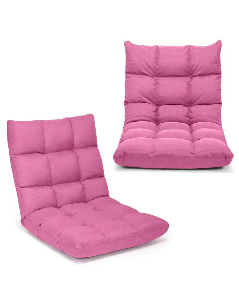 14-Position Adjustable Folding Lazy Gaming Sofa-Pink - Pink - Floor Chairs