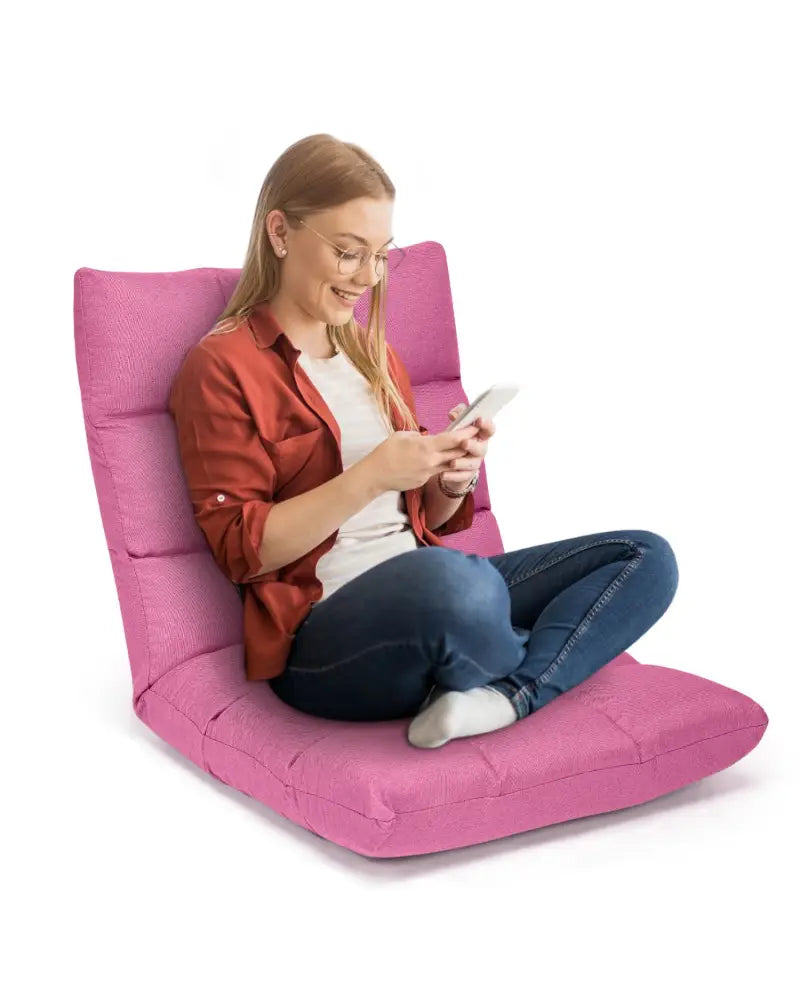 14-Position Adjustable Folding Lazy Gaming Sofa-Pink - Pink - Floor Chairs