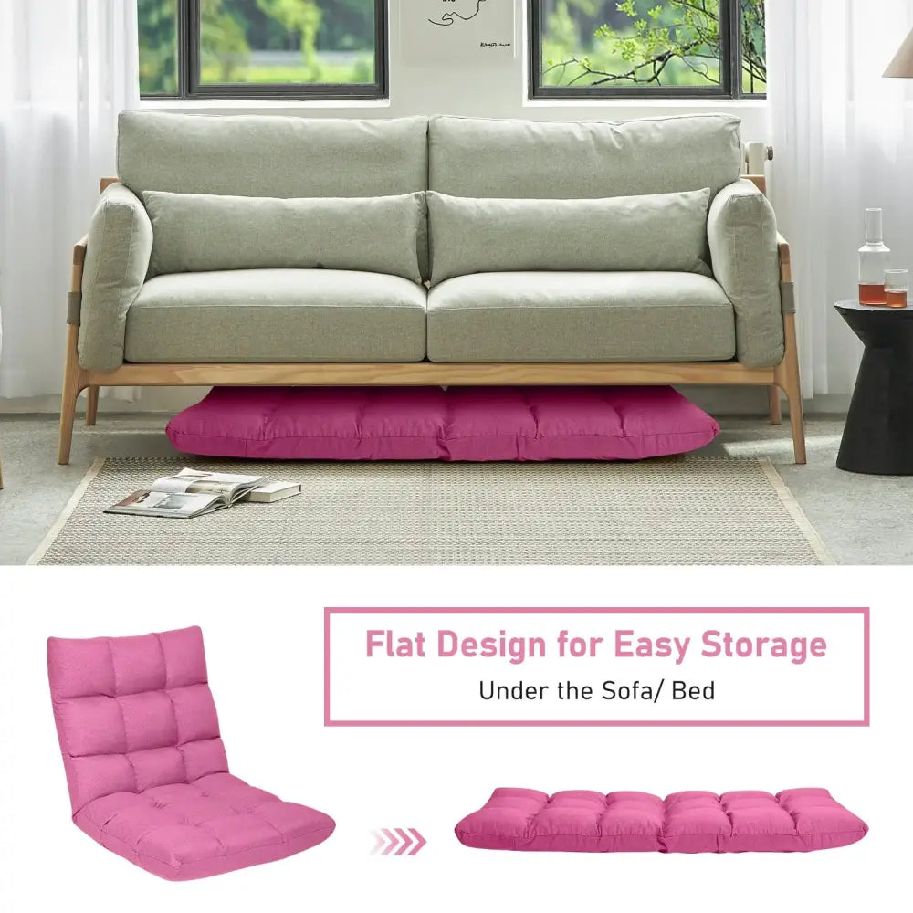 14-Position Adjustable Folding Lazy Gaming Sofa-Pink Costway