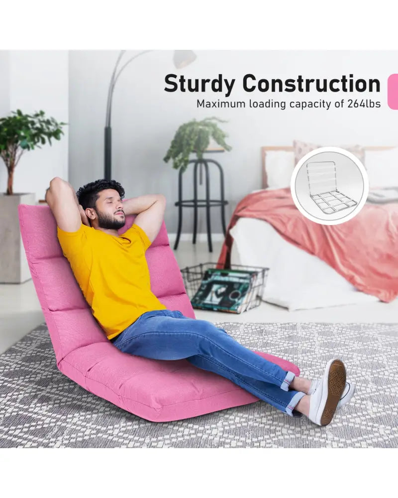 14-Position Adjustable Folding Lazy Gaming Sofa-Pink - Pink - Floor Chairs