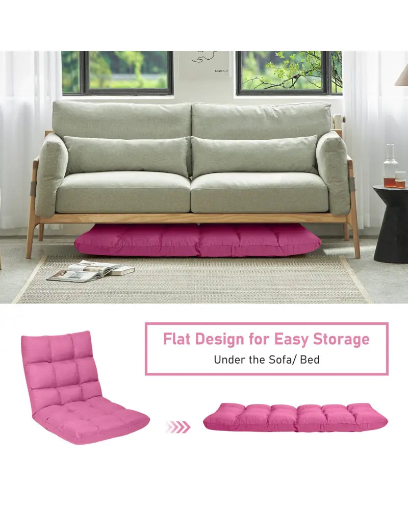 14-Position Adjustable Folding Lazy Gaming Sofa-Pink - Pink - Floor Chairs