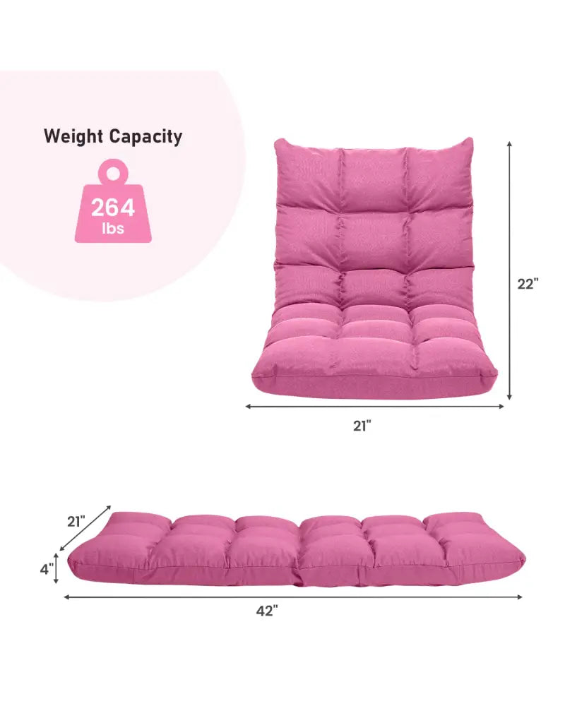 14-Position Adjustable Folding Lazy Gaming Sofa-Pink - Pink - Floor Chairs