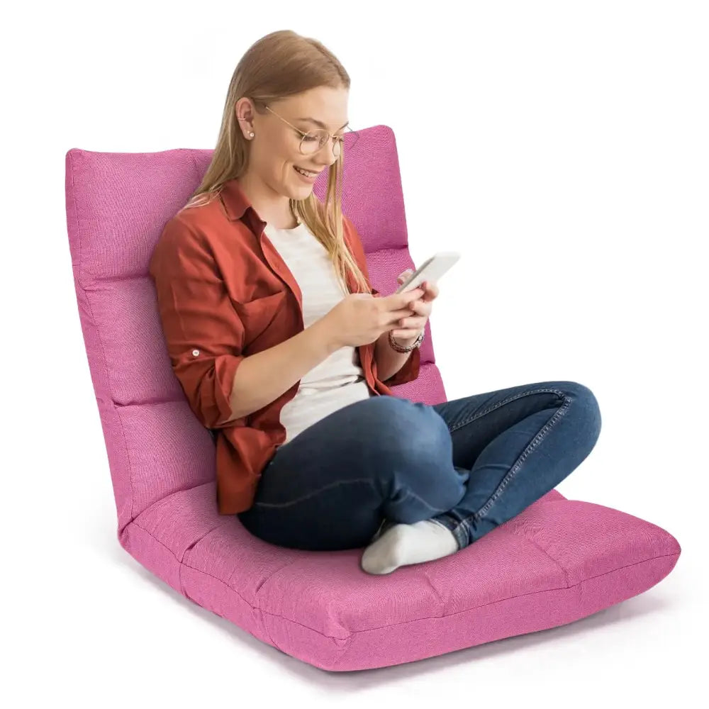 14-Position Adjustable Folding Lazy Gaming Sofa-Pink Costway