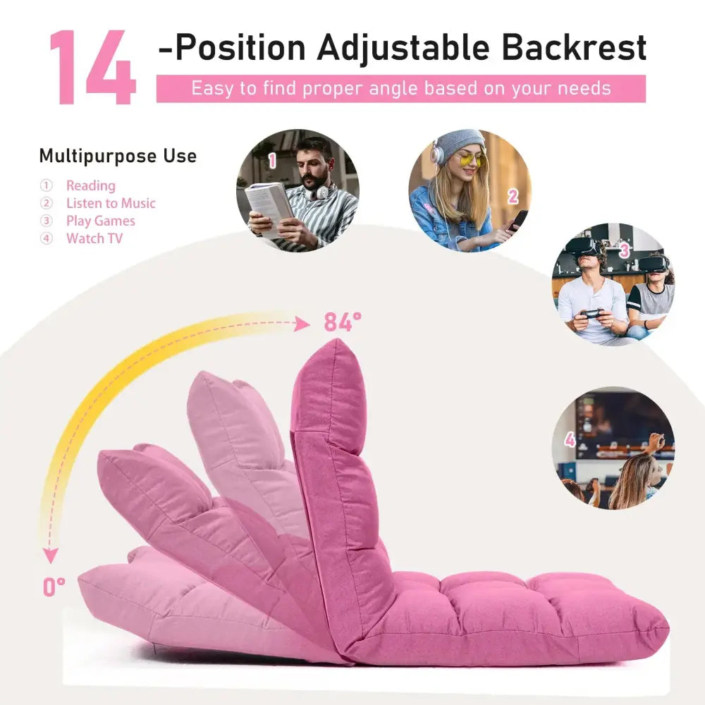 14-Position Adjustable Folding Lazy Gaming Sofa-Pink Costway