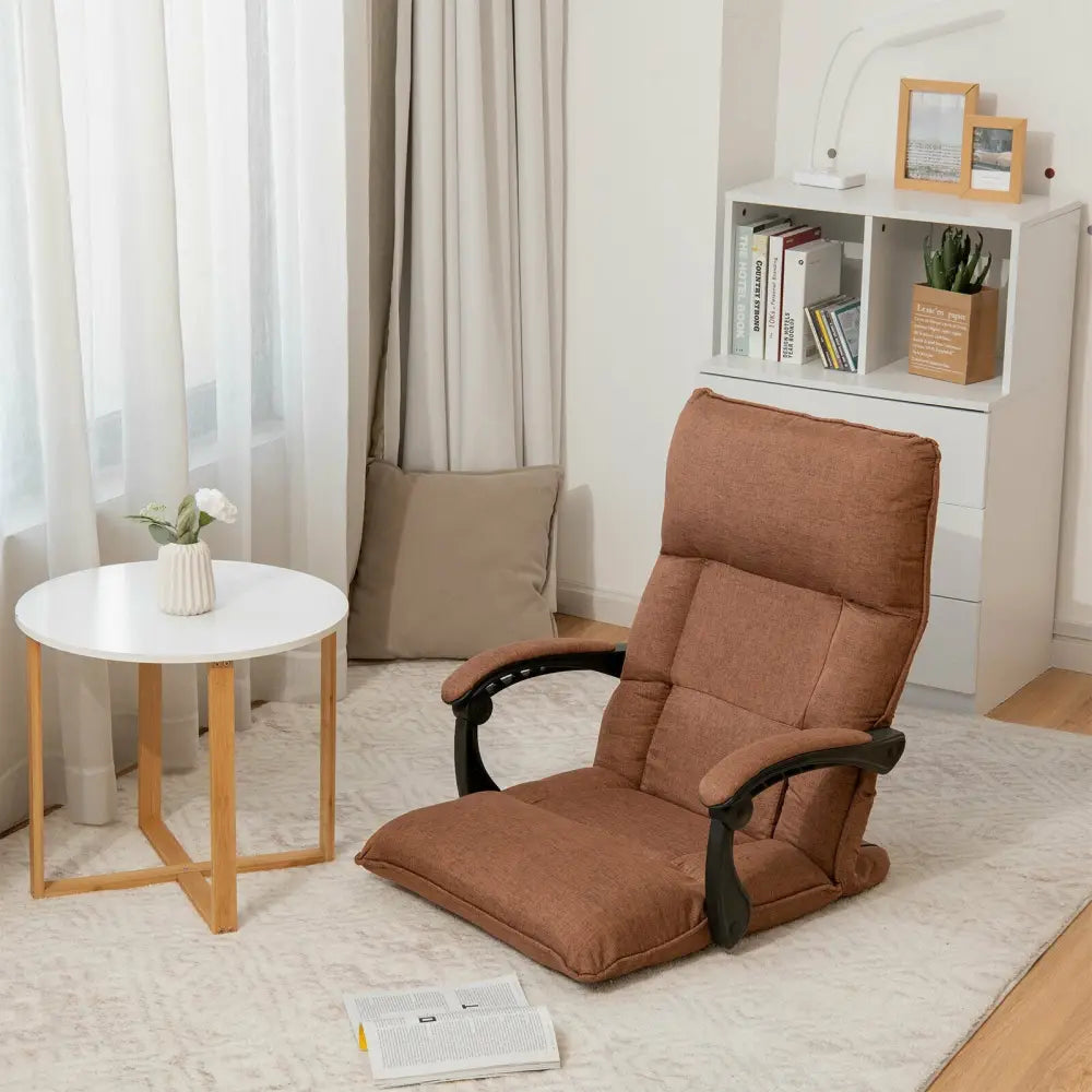 14-Position Adjusting Lazy Sofa Chair with Waist Pillow and Armrests-Coffee - Brown - Floor Chairs