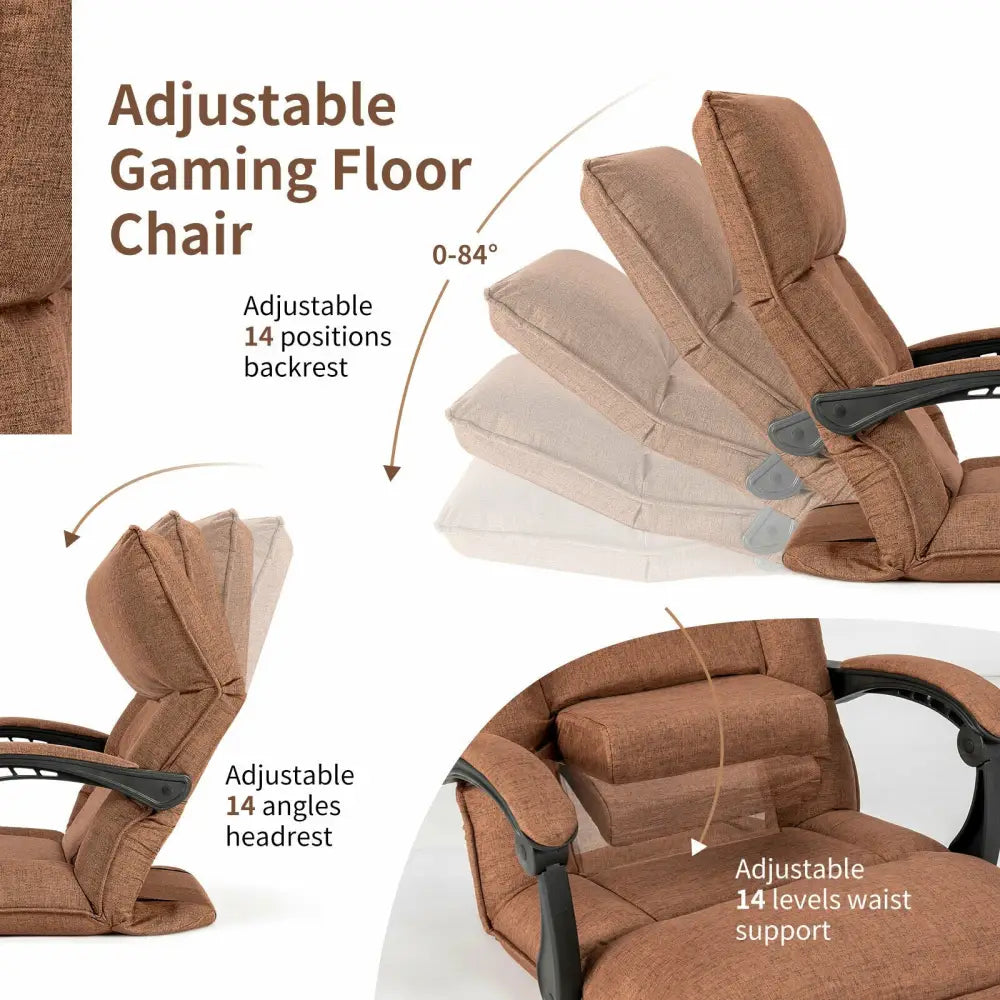 14-Position Adjusting Lazy Sofa Chair with Waist Pillow and Armrests-Coffee - Brown - Floor Chairs