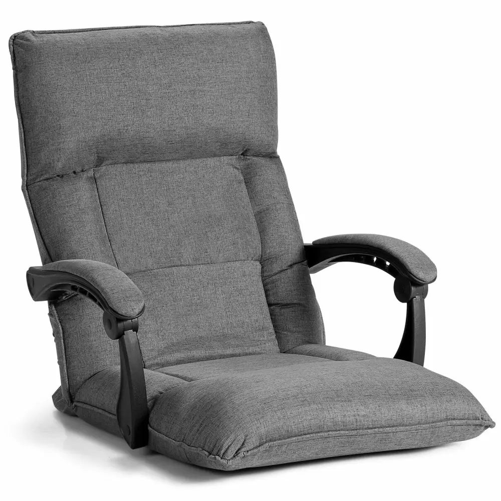 14-Position Adjusting Lazy Sofa Chair with Waist Pillow and Armrests-Gray - Gray - Floor Chairs