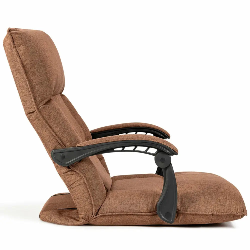 14-Position Adjusting Lazy Sofa Chair with Waist Pillow and Armrests-Coffee - Brown - Floor Chairs