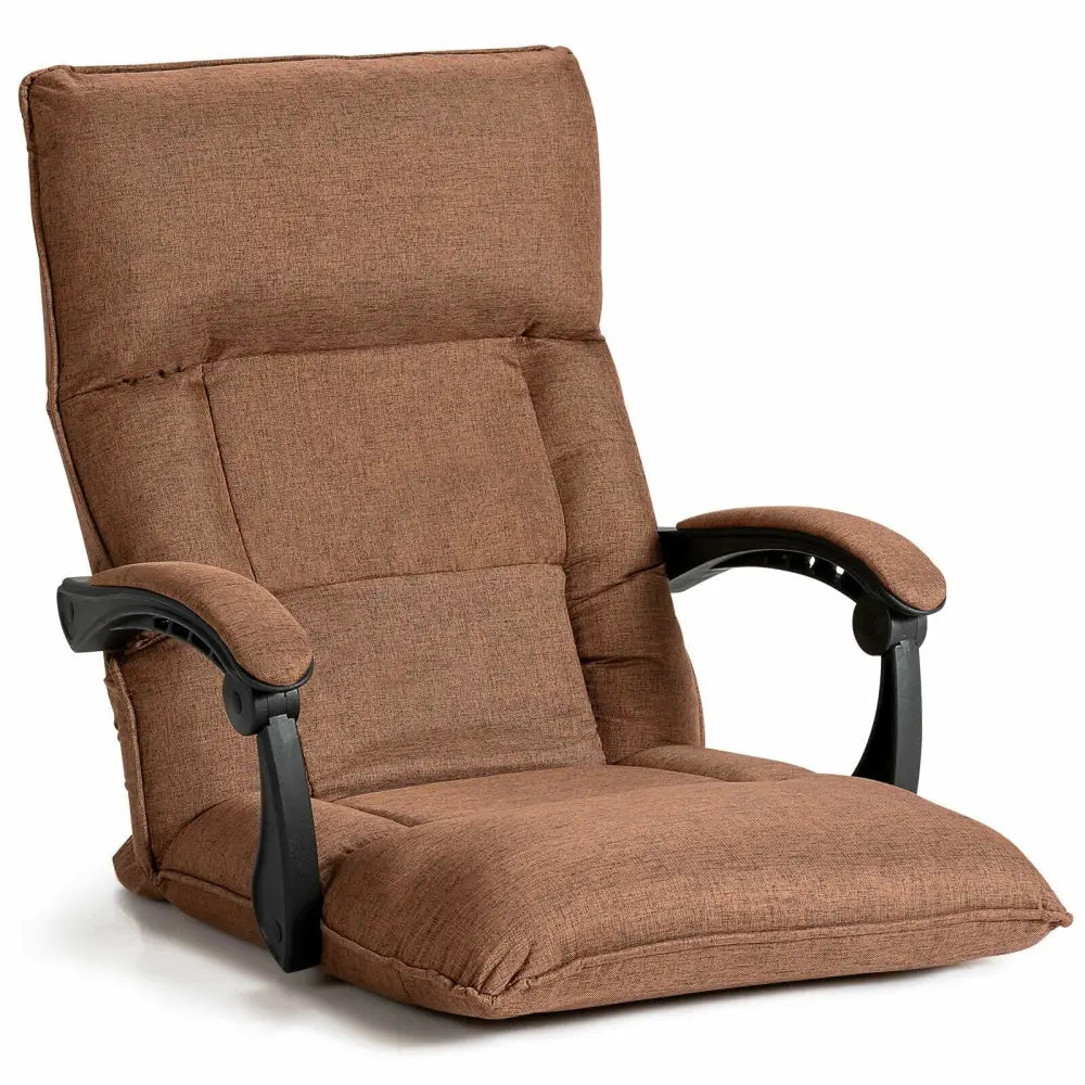 14-Position Adjusting Lazy Sofa Chair with Waist Pillow and Armrests-Coffee - Brown - Floor Chairs