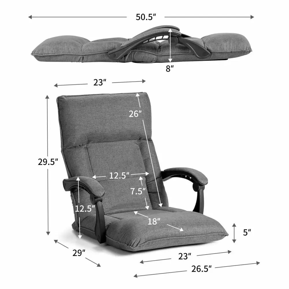 14-Position Adjusting Lazy Sofa Chair with Waist Pillow and Armrests-Gray - Gray - Floor Chairs