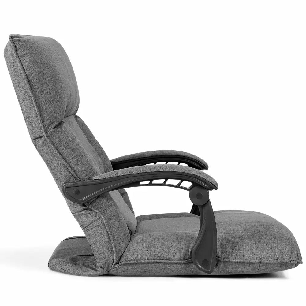 14-Position Adjusting Lazy Sofa Chair with Waist Pillow and Armrests-Gray - Gray - Floor Chairs