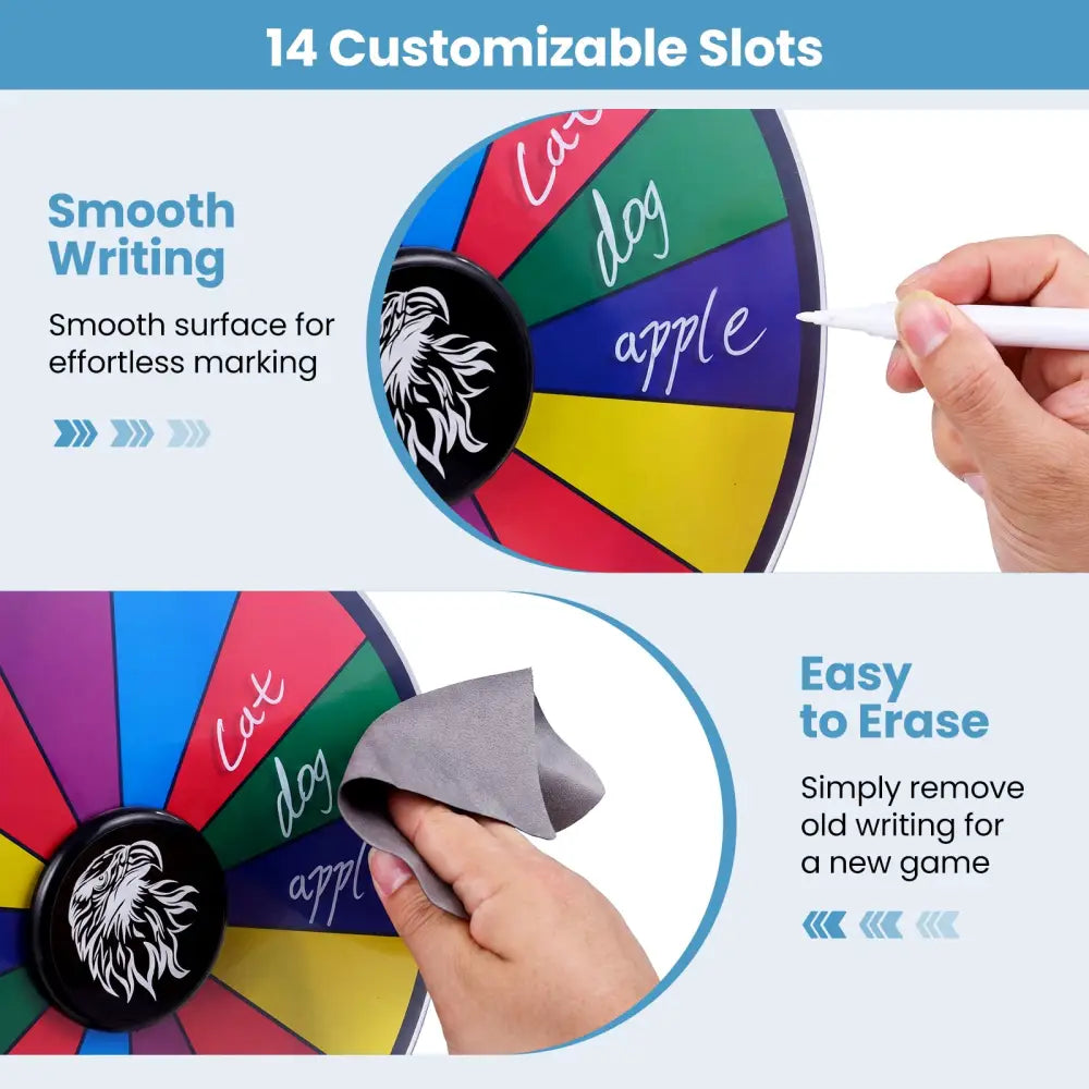14 Slots Spin Wheel with Blackboard Marker-Multicolor - Multicolor - Game Room