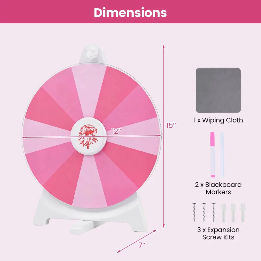14 Slots Spin Wheel with Blackboard Marker-Pink - Pink - Game Room