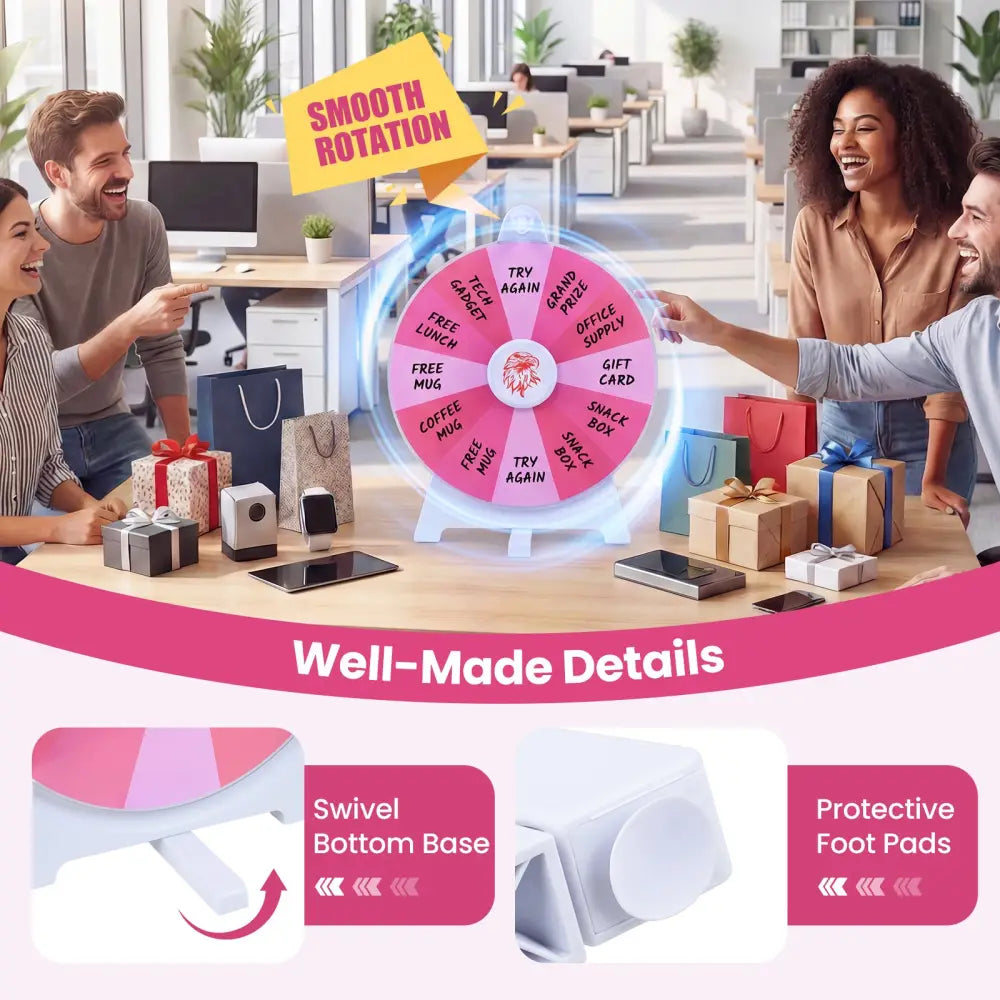 14 Slots Spin Wheel with Blackboard Marker-Pink - Pink - Game Room