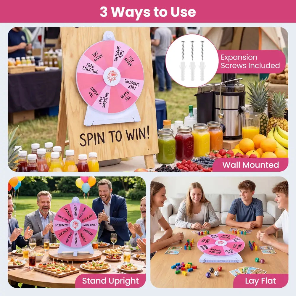 14 Slots Spin Wheel with Blackboard Marker-Pink - Pink - Game Room