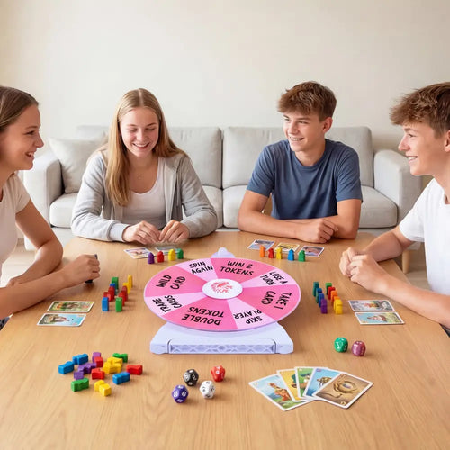 14 Slots Spin Wheel with Blackboard Marker-Pink - Pink - Game Room