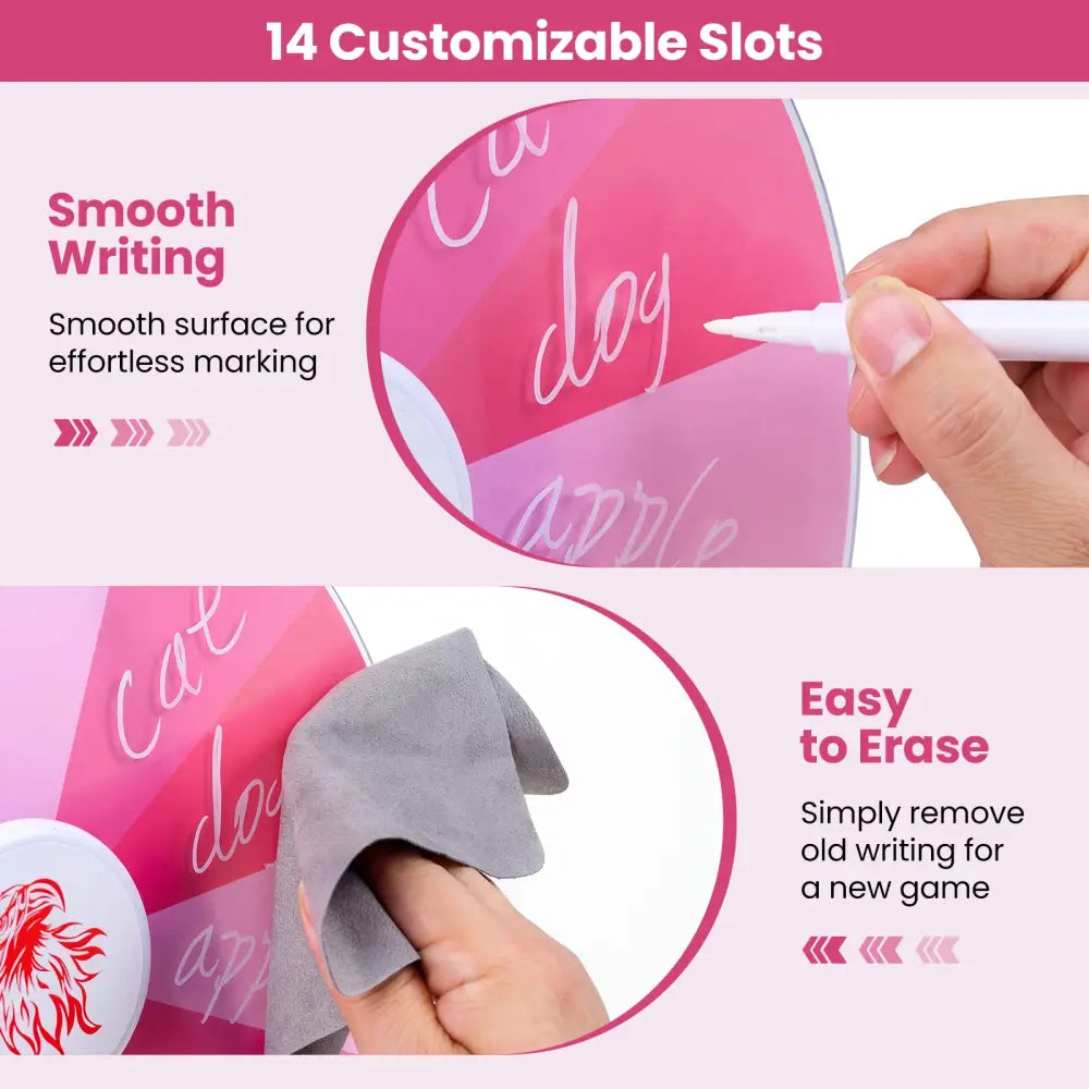 14 Slots Spin Wheel with Blackboard Marker-Pink - Pink - Game Room
