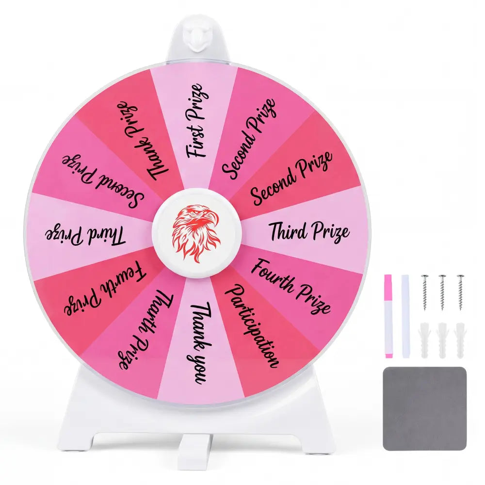 14 Slots Spin Wheel with Blackboard Marker-Pink - Pink - Game Room