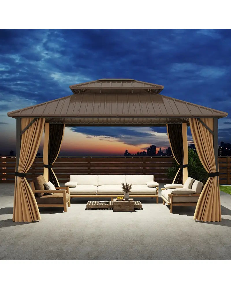 14 x 12 FT Hardtop Gazebo Outdoor Pergola for Patio Garden Deck Lawn Backyard Party Tent-Coffee - Coffee - Gazebos