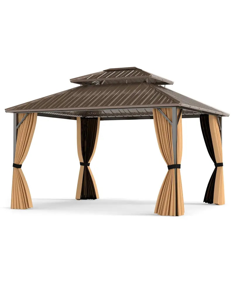 14 x 12 FT Hardtop Gazebo Outdoor Pergola for Patio Garden Deck Lawn Backyard Party Tent-Coffee - Coffee - Gazebos