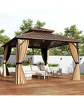 14 x 12 FT Hardtop Gazebo Outdoor Pergola for Patio Garden Deck Lawn Backyard Party Tent-Coffee - Coffee - Gazebos