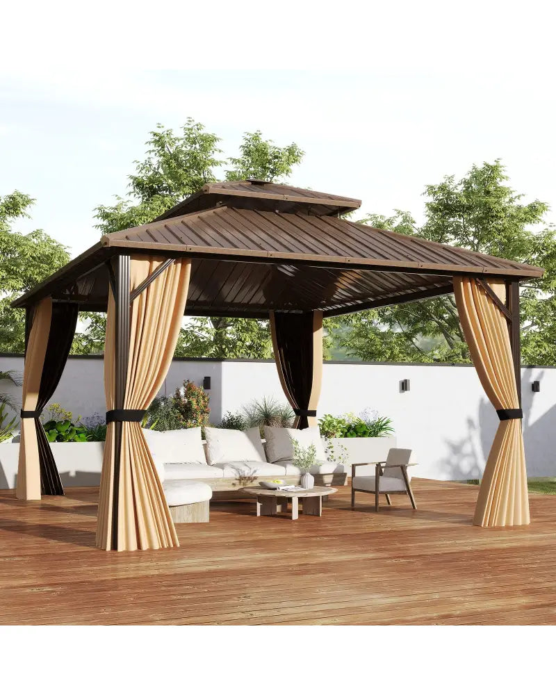 14 x 12 FT Hardtop Gazebo Outdoor Pergola for Patio Garden Deck Lawn Backyard Party Tent-Coffee - Coffee - Gazebos