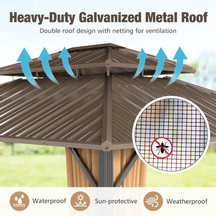 14 x 12 FT Hardtop Gazebo Outdoor Pergola for Patio Garden Deck Lawn Backyard Party Tent-Coffee - Coffee - Gazebos