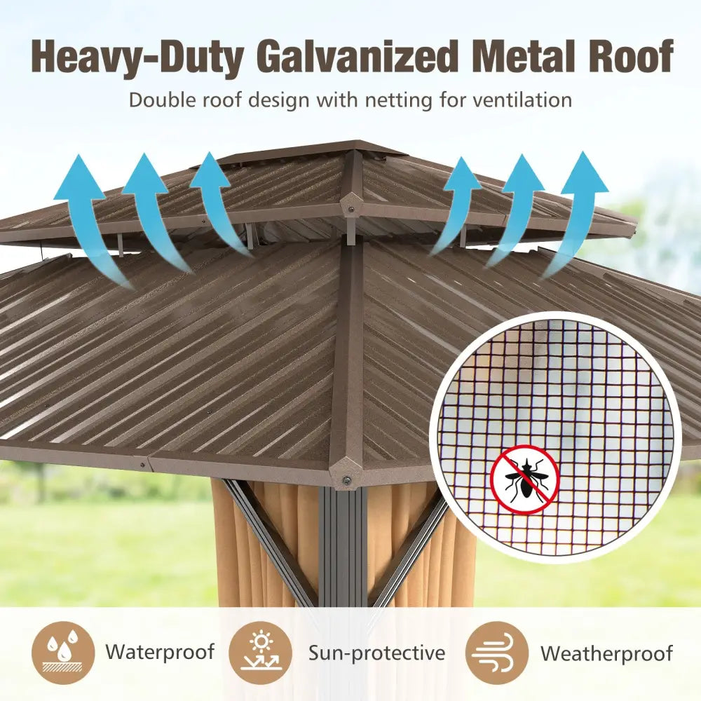 14 x 12 FT Hardtop Gazebo Outdoor Pergola for Patio Garden Deck Lawn Backyard Party Tent-Coffee - Coffee - Gazebos