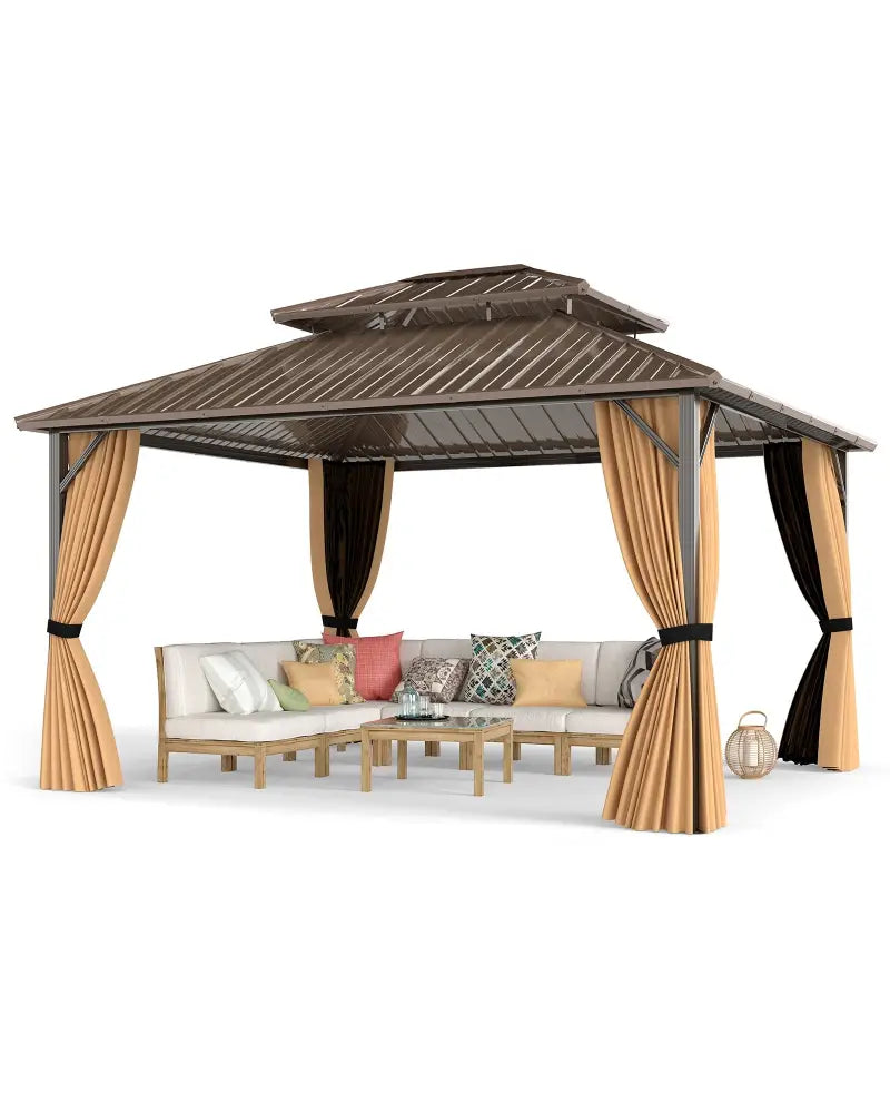 14 x 12 FT Hardtop Gazebo Outdoor Pergola for Patio Garden Deck Lawn Backyard Party Tent-Coffee - Coffee - Gazebos