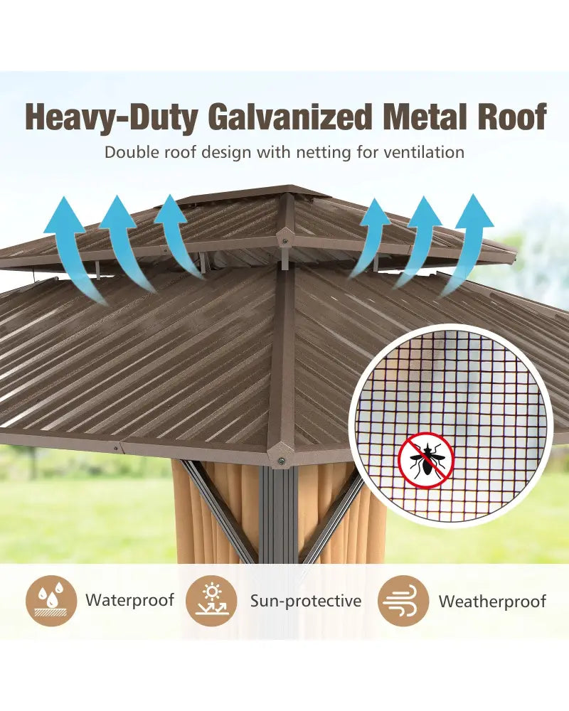 14 x 12 FT Hardtop Gazebo Outdoor Pergola for Patio Garden Deck Lawn Backyard Party Tent-Coffee - Coffee - Gazebos