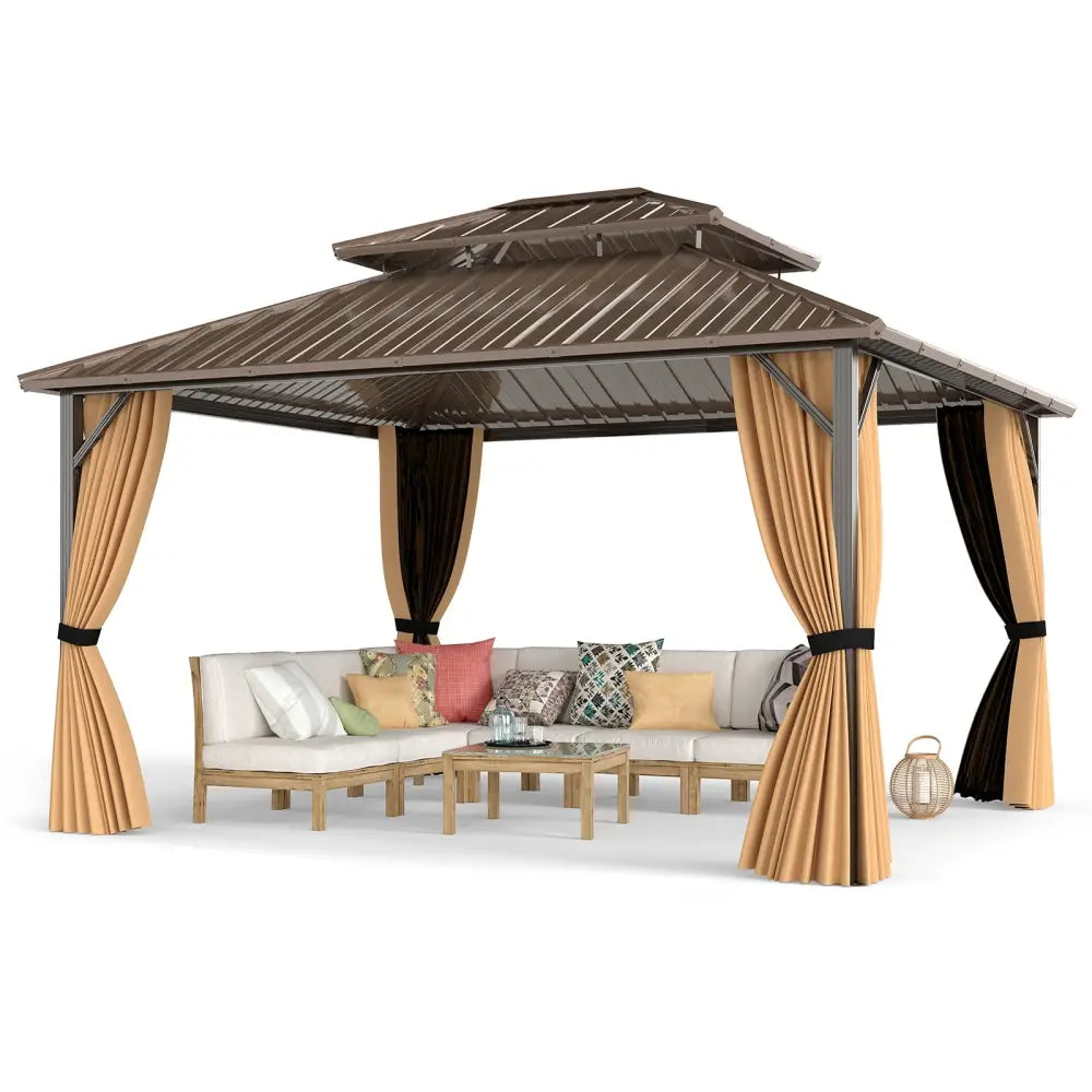 14 x 12 FT Hardtop Gazebo Outdoor Pergola for Patio Garden Deck Lawn Backyard Party Tent-Coffee - Coffee - Gazebos