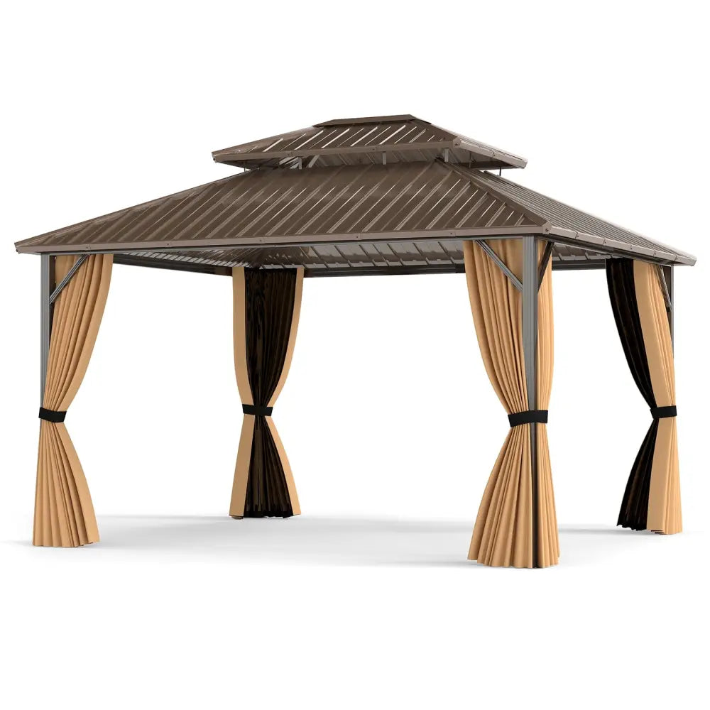14 x 12 FT Hardtop Gazebo Outdoor Pergola for Patio Garden Deck Lawn Backyard Party Tent-Coffee - Coffee - Gazebos