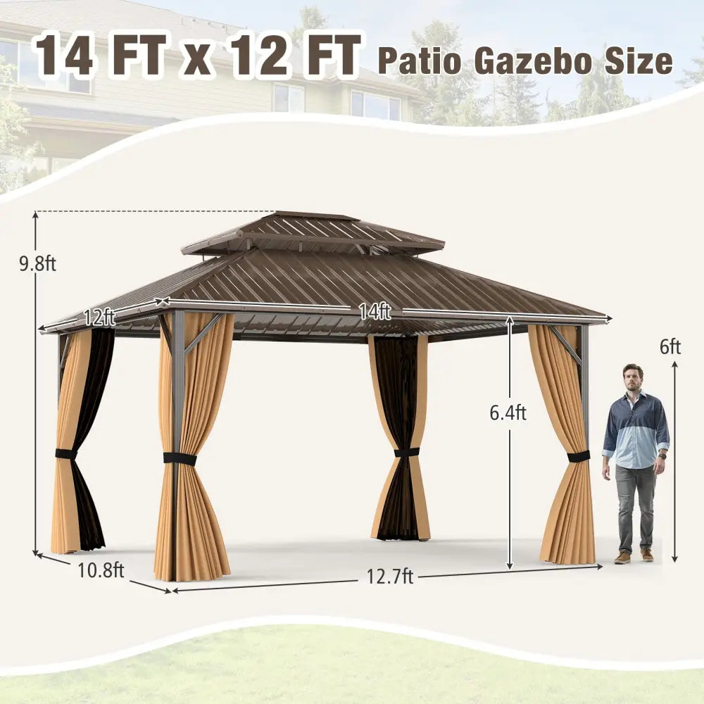 14 x 12 FT Hardtop Gazebo Outdoor Pergola for Patio Garden Deck Lawn Backyard Party Tent-Coffee - Coffee - Gazebos
