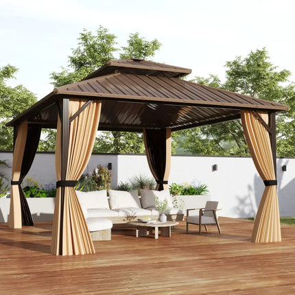 14 x 12 FT Hardtop Gazebo Outdoor Pergola for Patio Garden Deck Lawn Backyard Party Tent-Coffee - Coffee - Gazebos