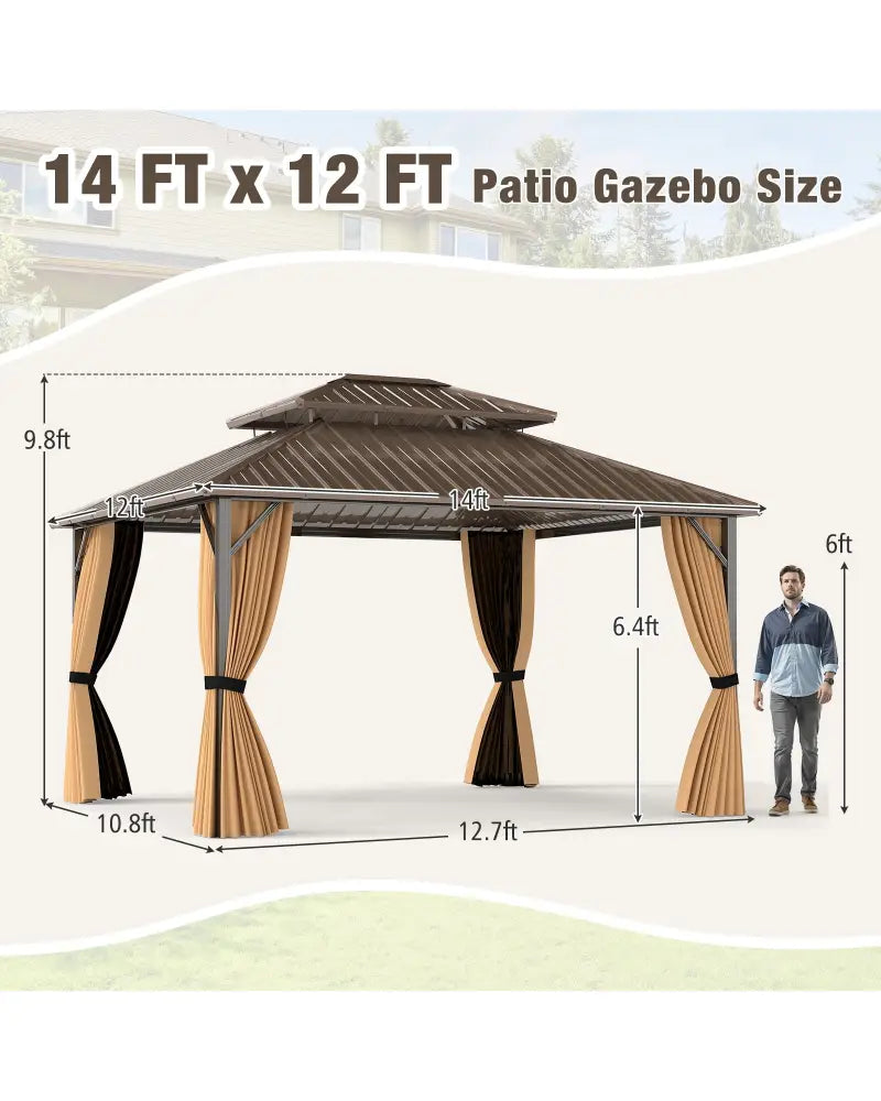 14 x 12 FT Hardtop Gazebo Outdoor Pergola for Patio Garden Deck Lawn Backyard Party Tent-Coffee - Coffee - Gazebos