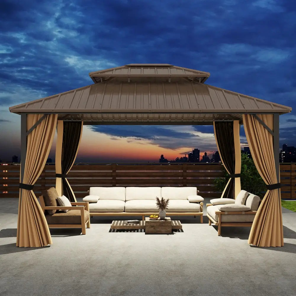 14 x 12 FT Hardtop Gazebo Outdoor Pergola for Patio Garden Deck Lawn Backyard Party Tent-Coffee - Coffee - Gazebos