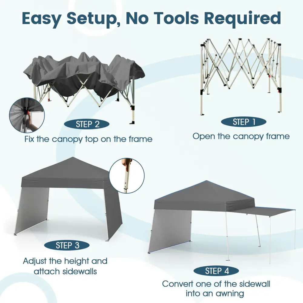 14 x 9.2 Feet Pop up Canopy Tent with 2 Convertible Sidewalls to Awning and Stakes-Gray - Gray - Canopies