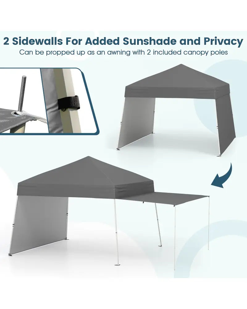 14 x 9.2 Feet Pop up Canopy Tent with 2 Convertible Sidewalls to Awning and Stakes-Gray - Gray - Canopies