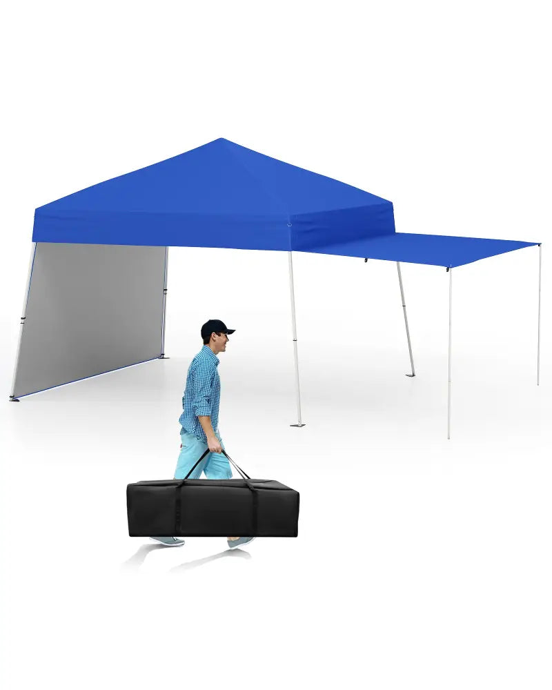 14 x 9.2 Feet Pop up Canopy Tent with 2 Convertible Sidewalls to Awning and Stakes-Blue - Blue - Canopies