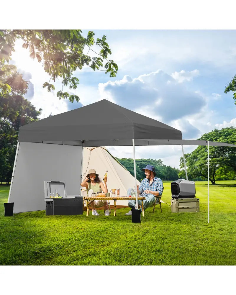 14 x 9.2 Feet Pop up Canopy Tent with 2 Convertible Sidewalls to Awning and Stakes-Gray - Gray - Canopies