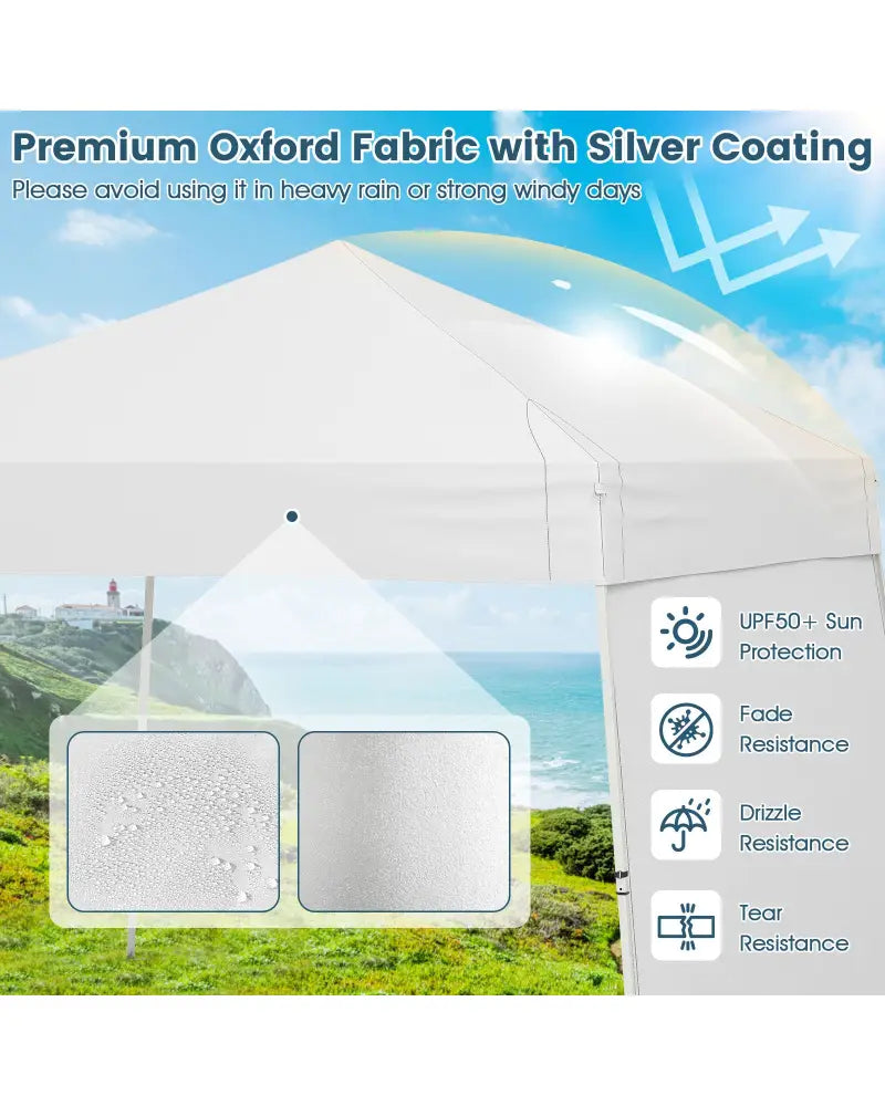 14 x 9.2 Feet Pop up Canopy Tent with 2 Convertible Sidewalls to Awning and Stakes-White - White - Canopies