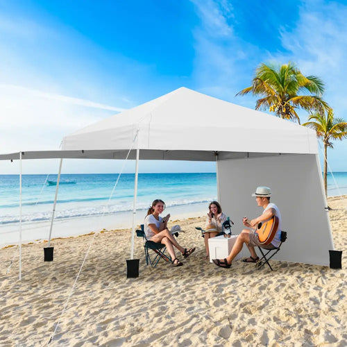 14 x 9.2 Feet Pop up Canopy Tent with 2 Convertible Sidewalls to Awning and Stakes-White - White - Canopies