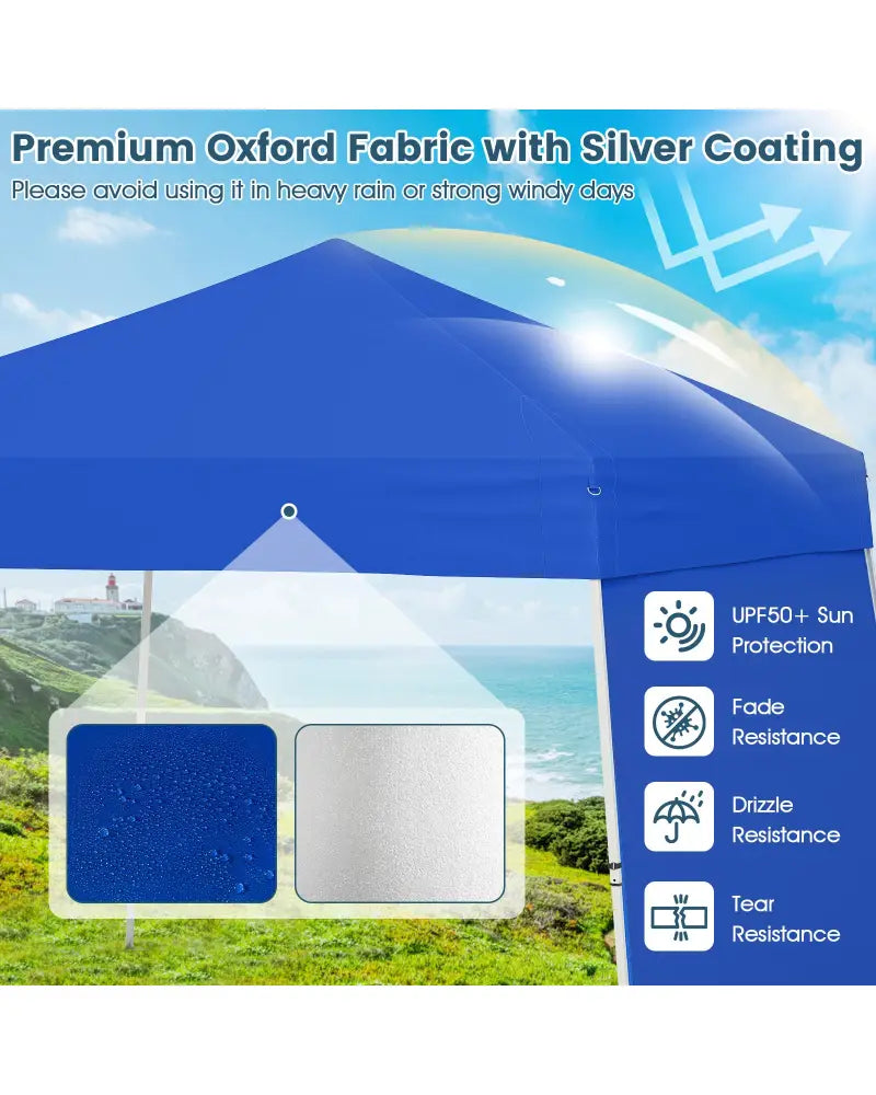 14 x 9.2 Feet Pop up Canopy Tent with 2 Convertible Sidewalls to Awning and Stakes-Blue - Blue - Canopies